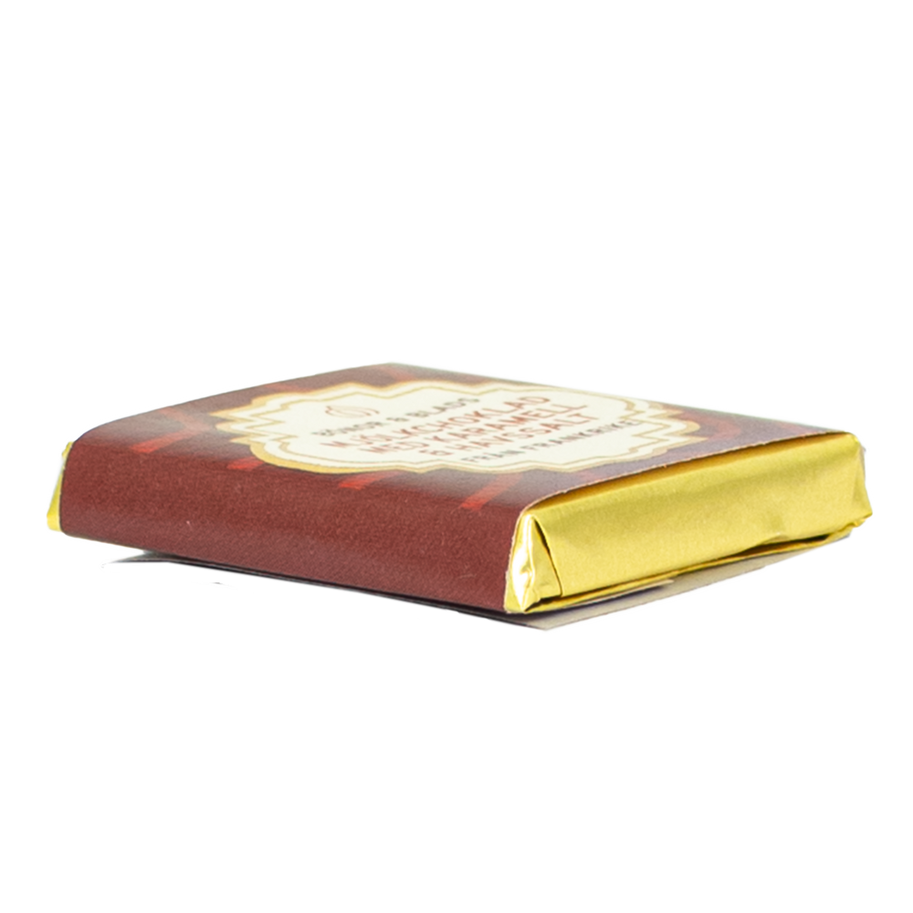 BÖNOR & BLADS MJÖLKCHOKLAD MED KARAMELL & HAVSSALT 5 GRAM  – RÖD