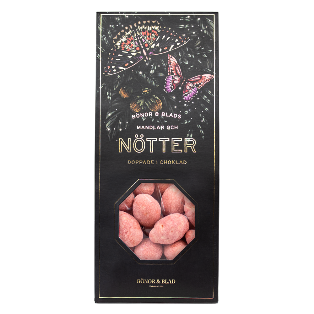 NÖTTER – JORDGUBBSMANDEL I VIT CHOKLAD