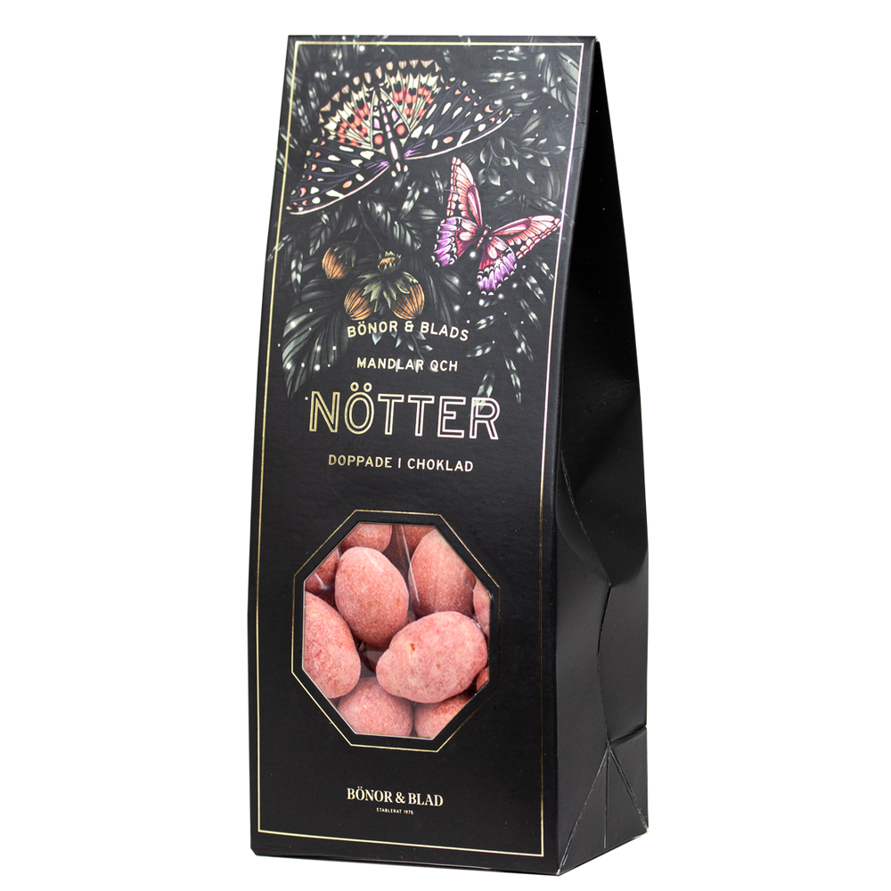 NÖTTER – JORDGUBBSMANDEL I VIT CHOKLAD